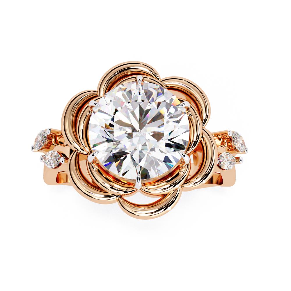 The Guidry Round Rose Petal with Accent Stone Engagement Ring