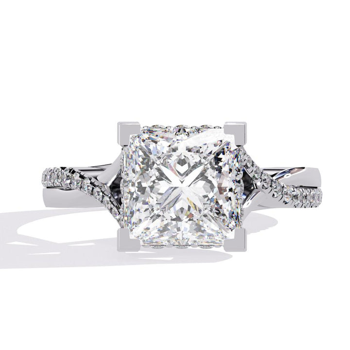 The Eileen Princess Hidden Halo with Twisted band Engagement Ring