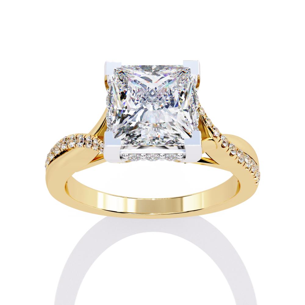 The Eileen Princess Hidden Halo with Twisted band Engagement Ring