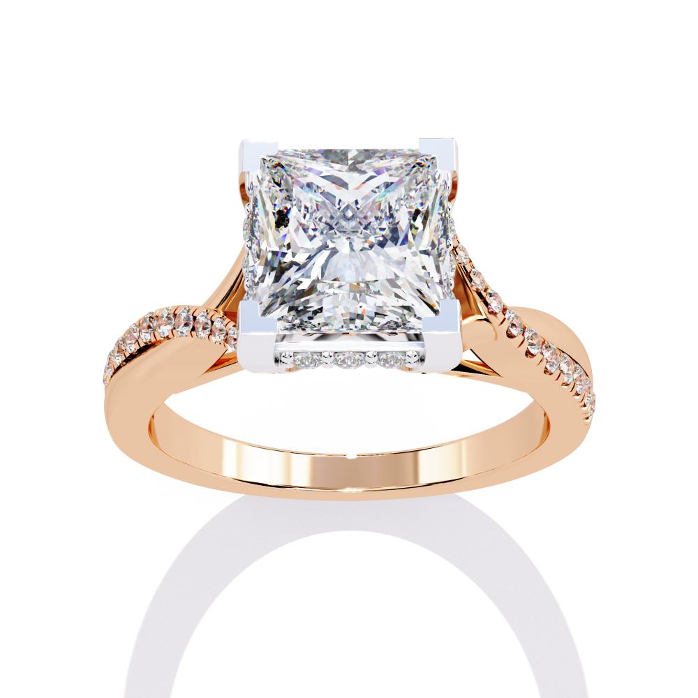 The Eileen Princess Hidden Halo with Twisted band Engagement Ring