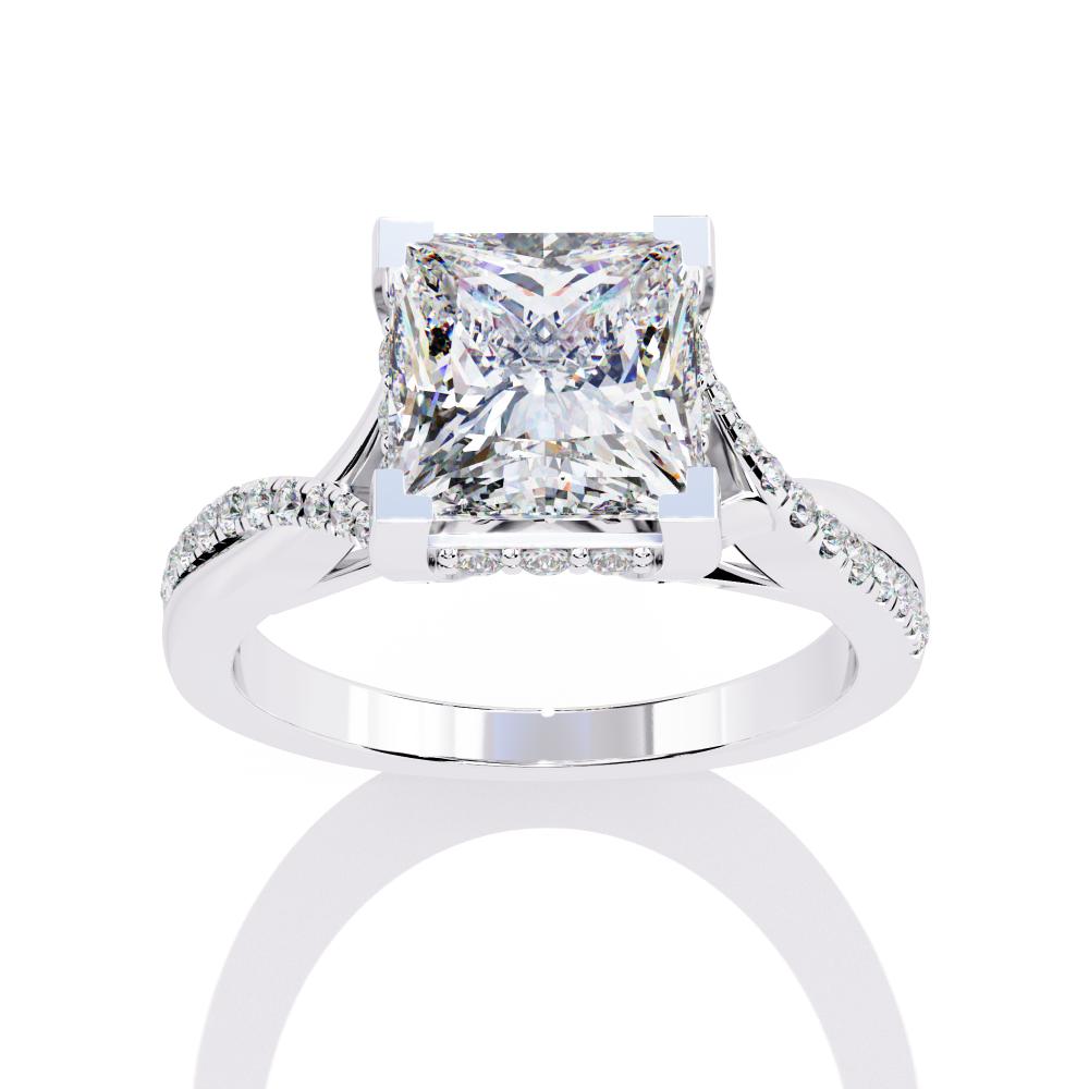 The Eileen Princess Hidden Halo with Twisted band Engagement Ring