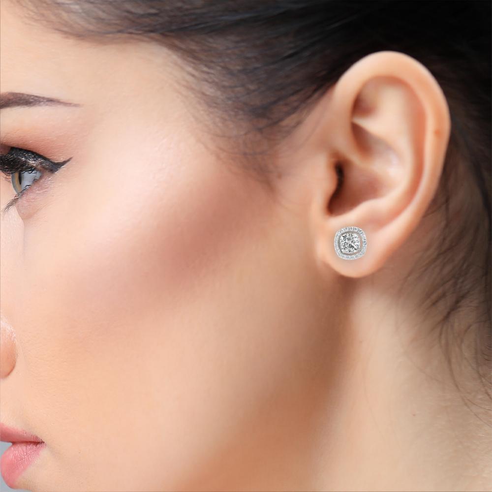 The Elijah Cushion Halo Style Stud Earrings