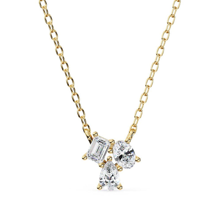 The Margaret Emerald Oval & Pear Three Stone Pendant With Chain