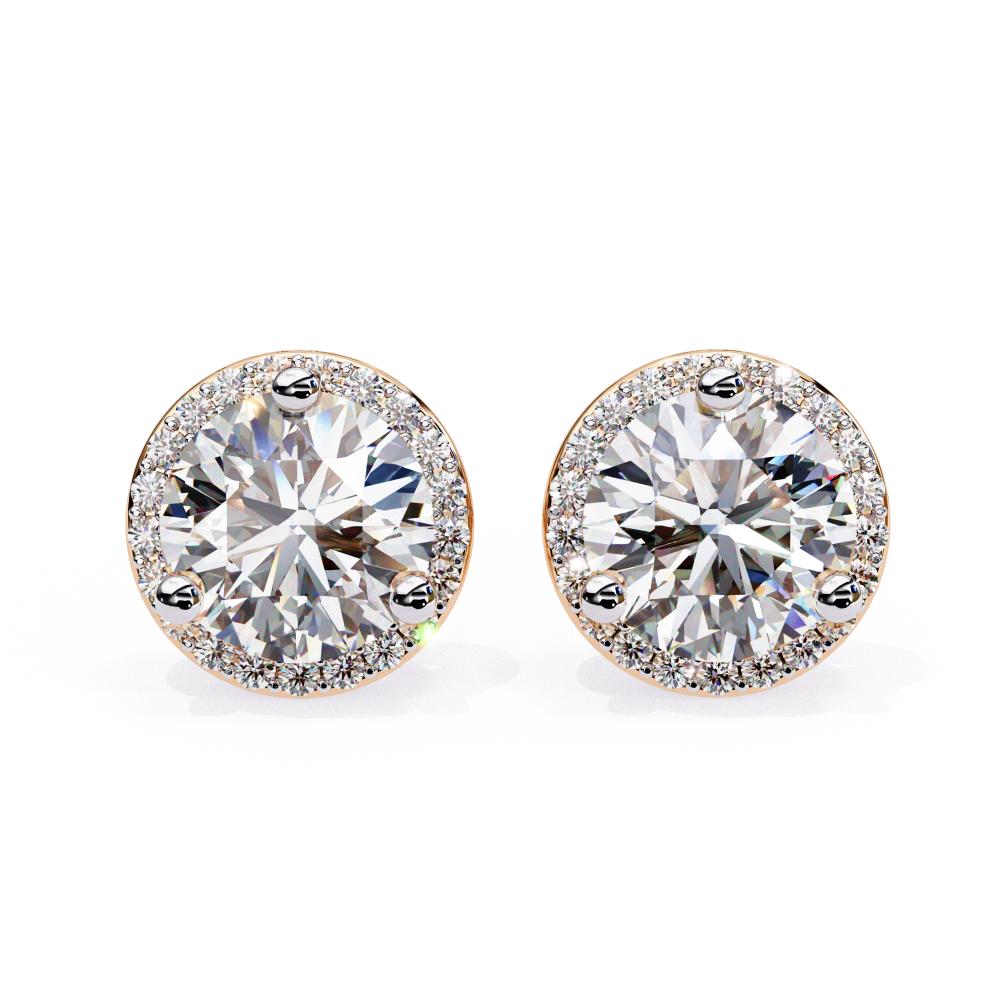 The Malen Round Three Prong Set Halo Stud Earrings