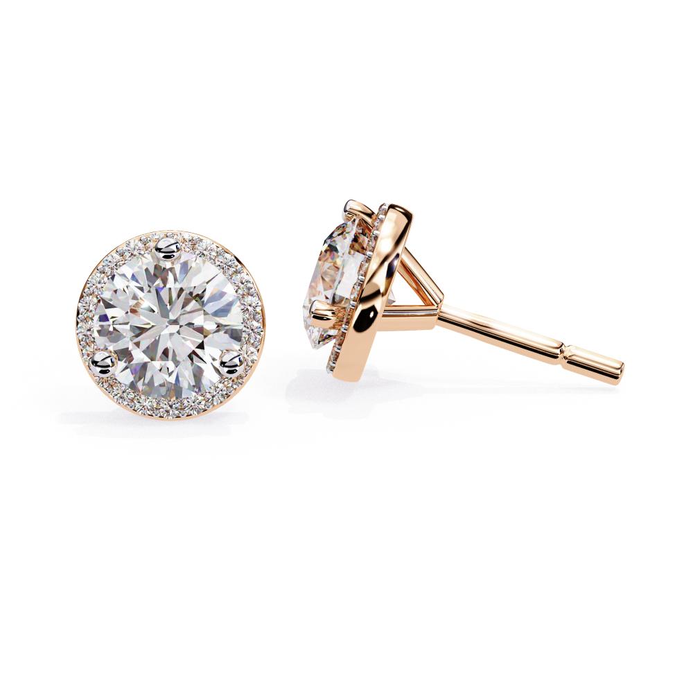 The Malen Round Three Prong Set Halo Stud Earrings