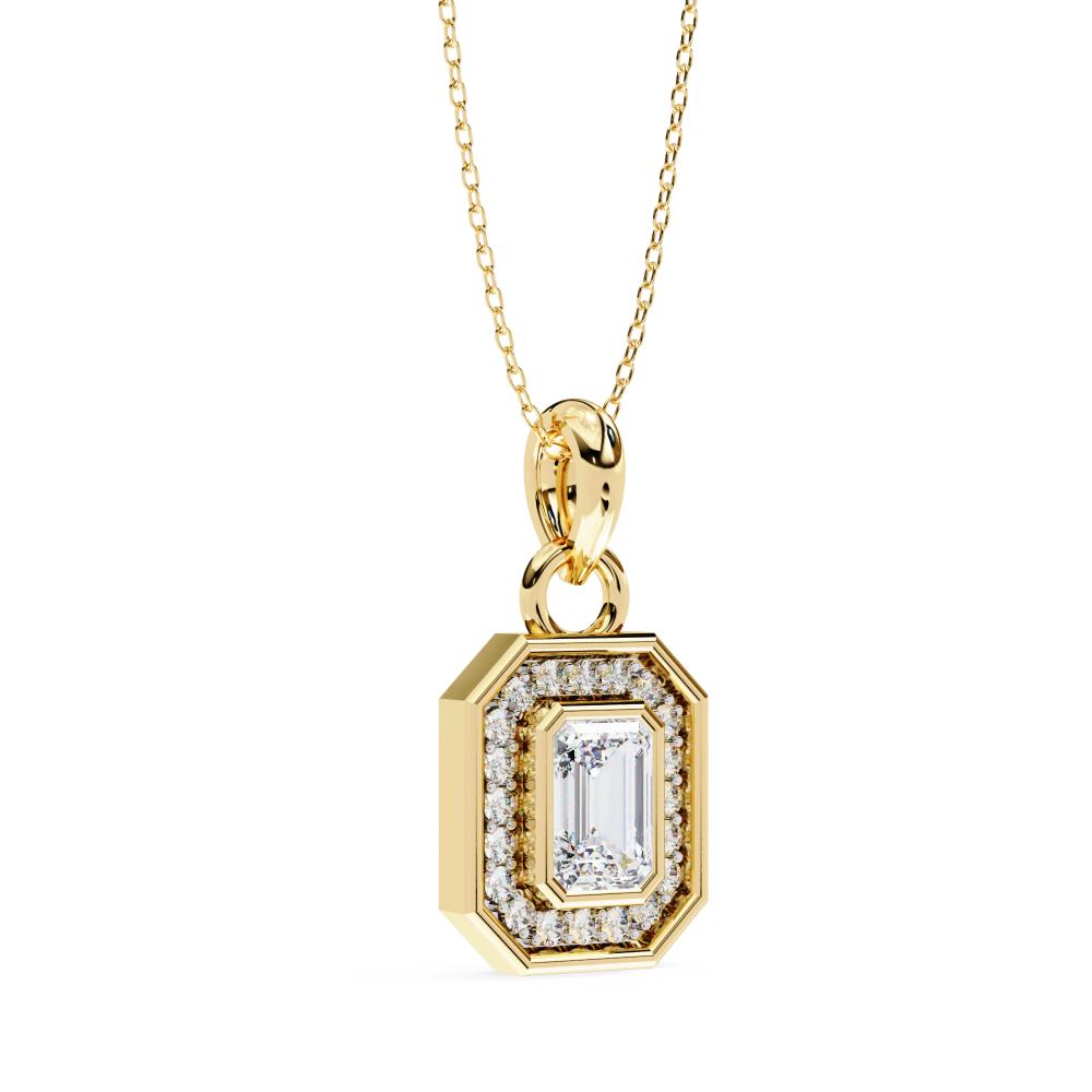 The Selena Emerald Bezel Set Halo Pendant With Chain