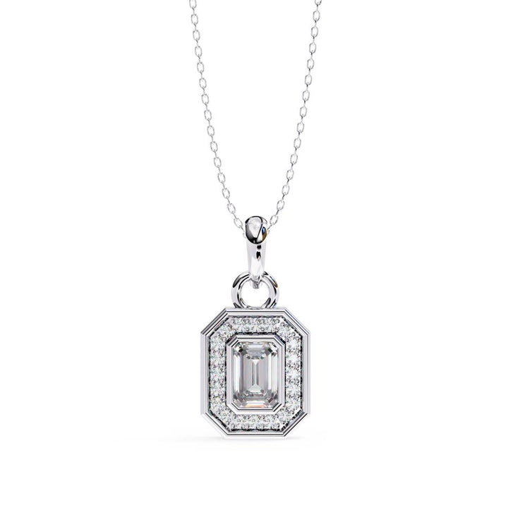 The Selena Emerald Bezel Set Halo Pendant With Chain