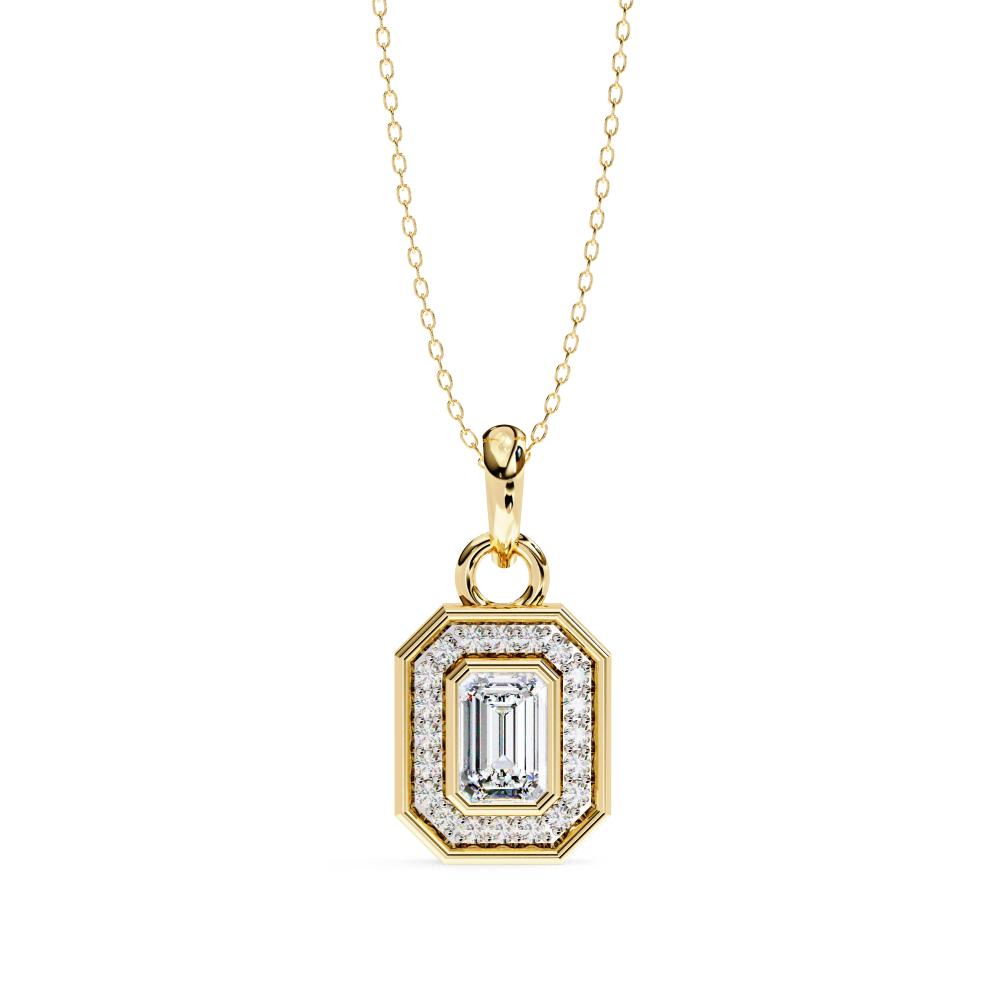 The Selena Emerald Bezel Set Halo Pendant With Chain