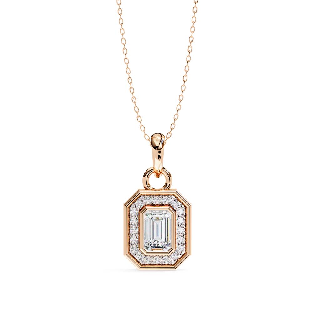 The Selena Emerald Bezel Set Halo Pendant With Chain