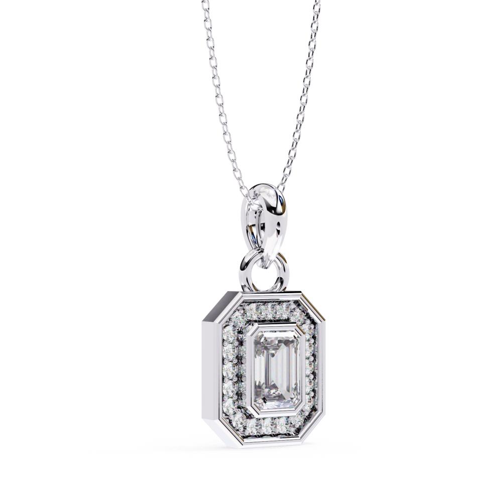 The Selena Emerald Bezel Set Halo Pendant With Chain