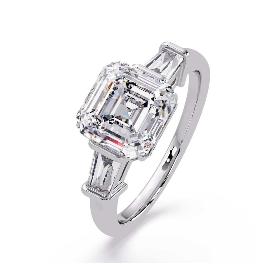The Amira Asscher with Baguette Three Stone Engagement Ring