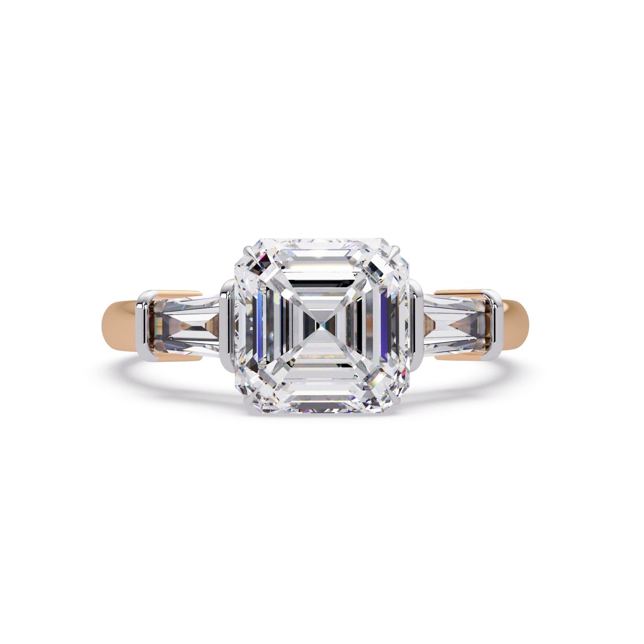 The Amira Asscher with Baguette Three Stone Engagement Ring