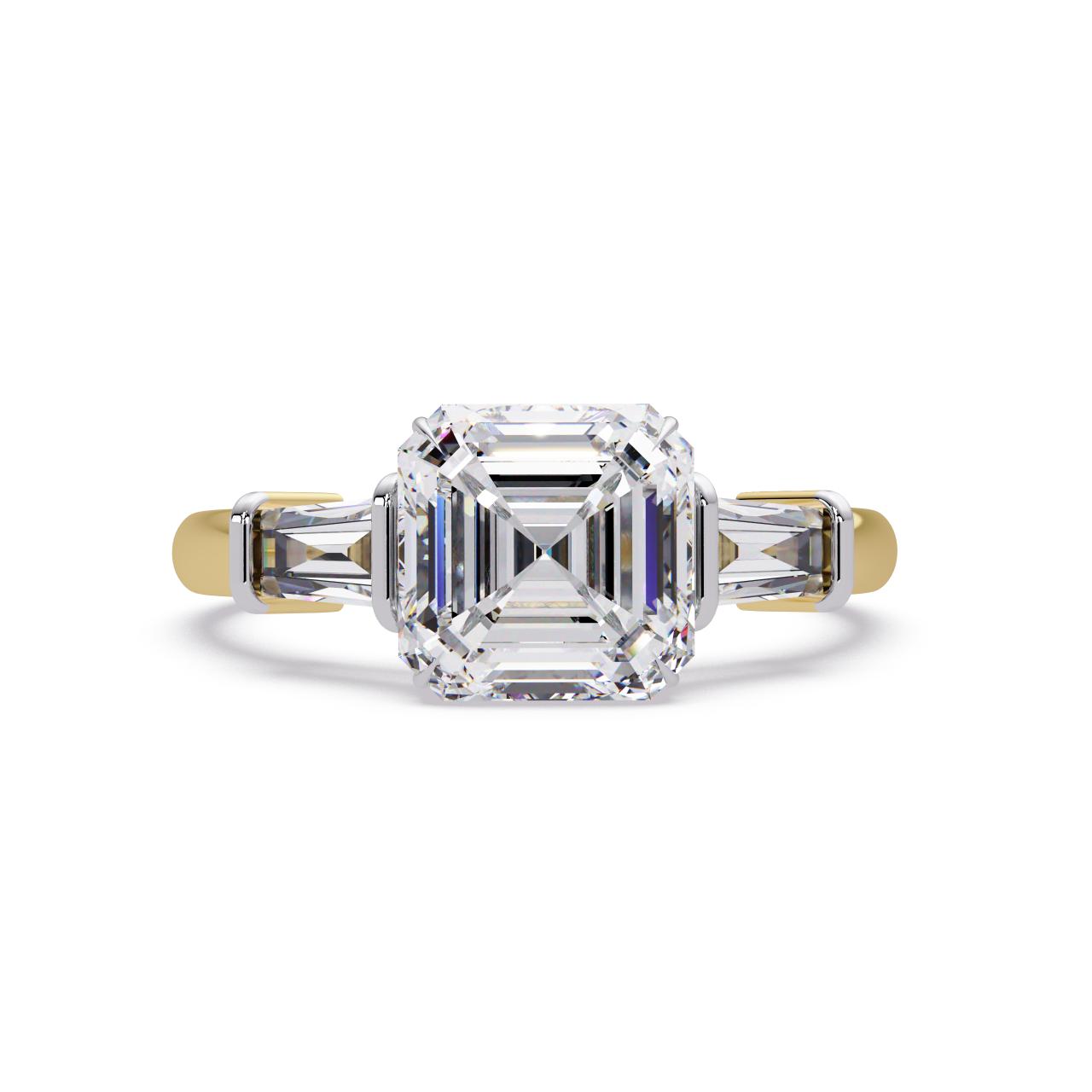 The Amira Asscher with Baguette Three Stone Engagement Ring