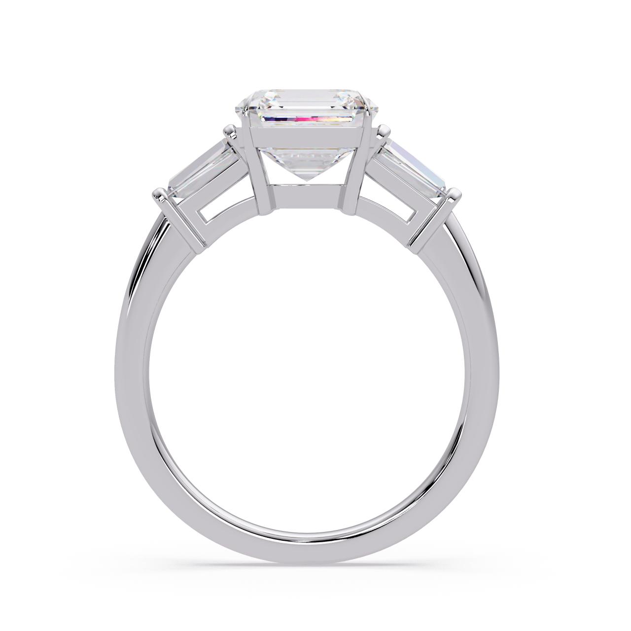 The Amira Asscher with Baguette Three Stone Engagement Ring