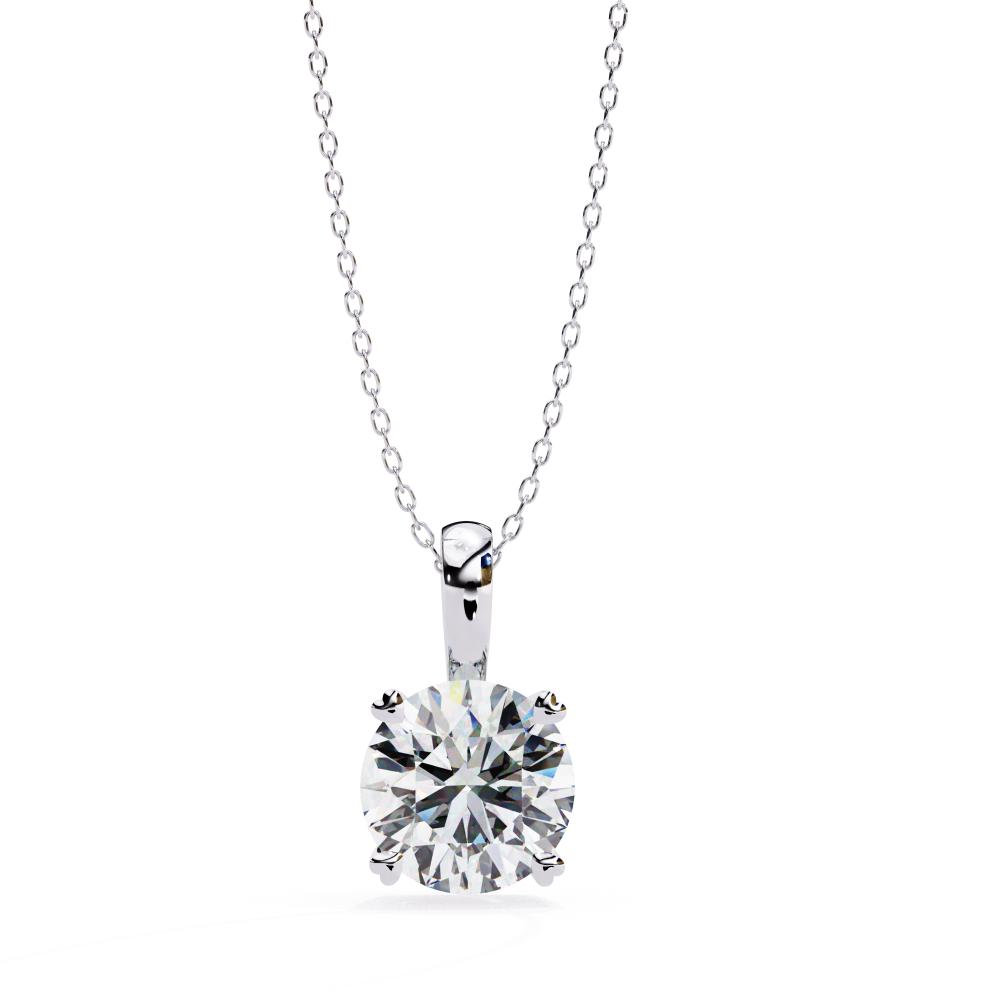 The Aurora Round Solitaire Double Claw Prong Pendant With Chain