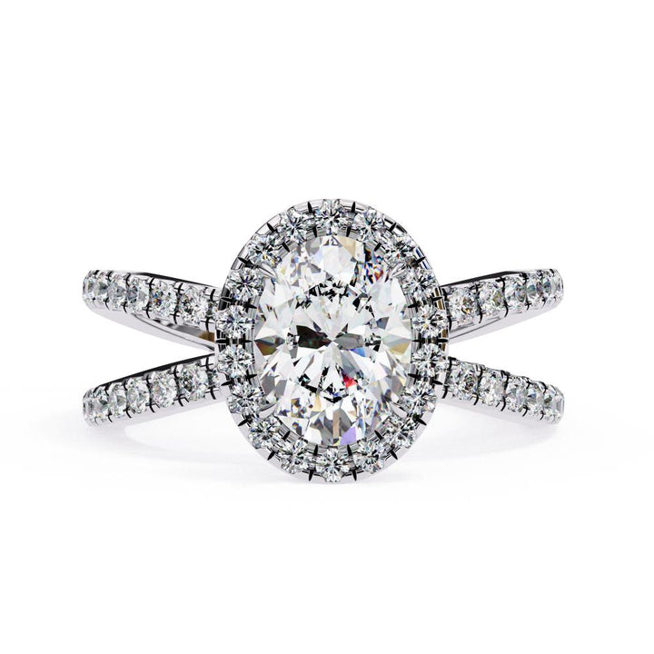 The Jamie Oval Halo With Split Shank Engagement Ring