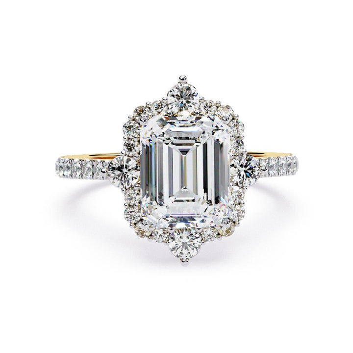 The Livia Emerald Fancy Halo With Pave Band Engagement Ring