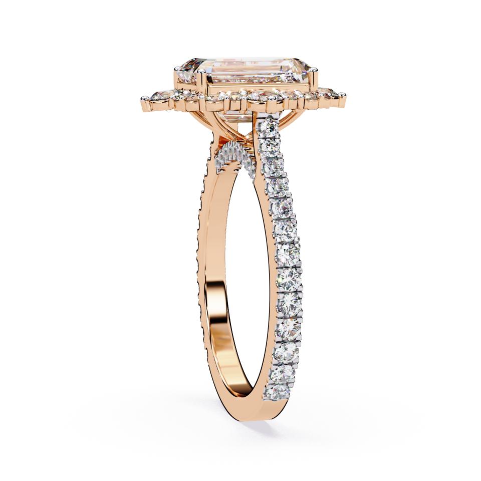 The Livia Emerald Fancy Halo With Pave Band Engagement Ring