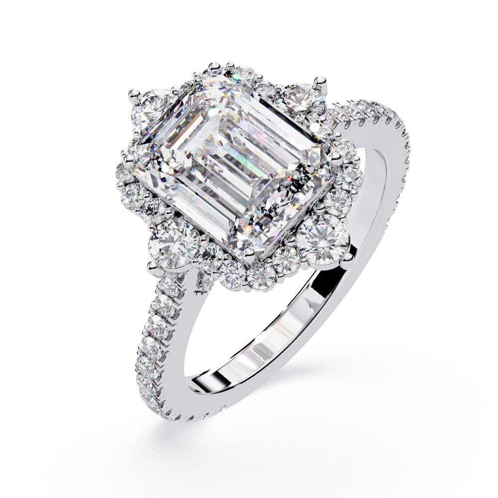 The Livia Emerald Fancy Halo With Pave Band Engagement Ring