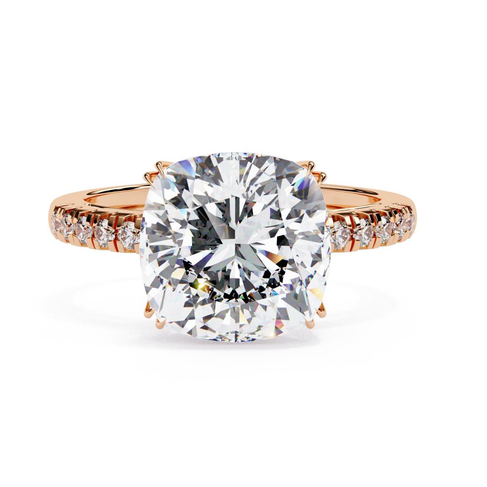 The Gregory Cushion Double Claw Prong With Pave Band Engagement Ring