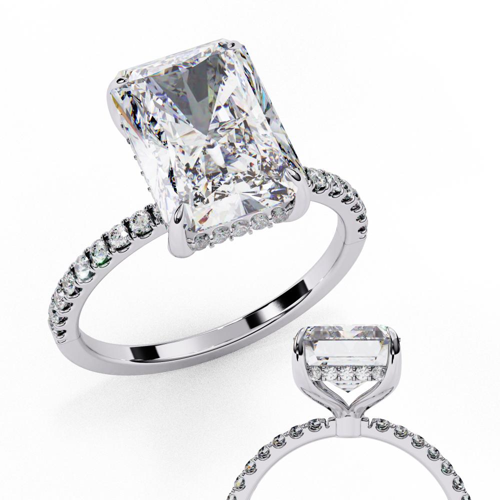 The Louise Radiant Hidden Halo With Pave Band Engagement Ring