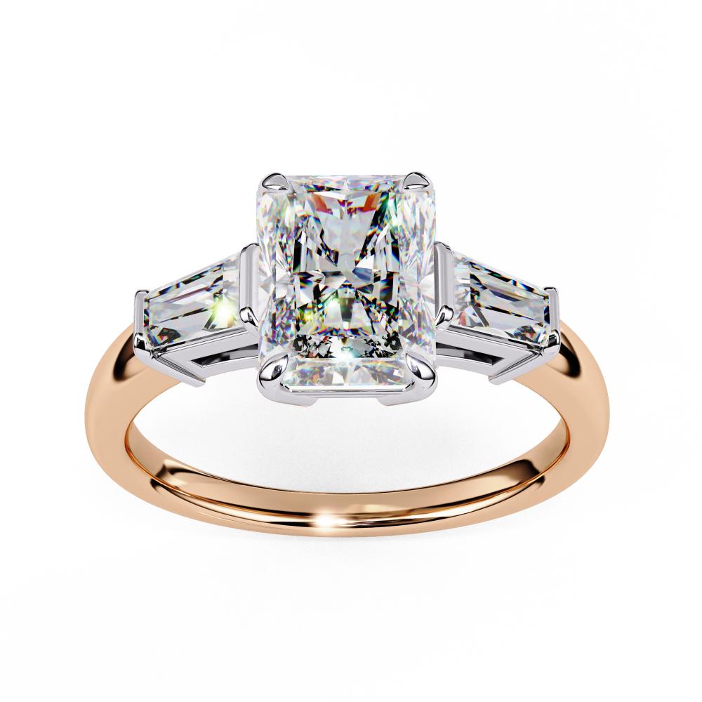 The Amira Radiant with Baguette Three Stone Engagement Ring