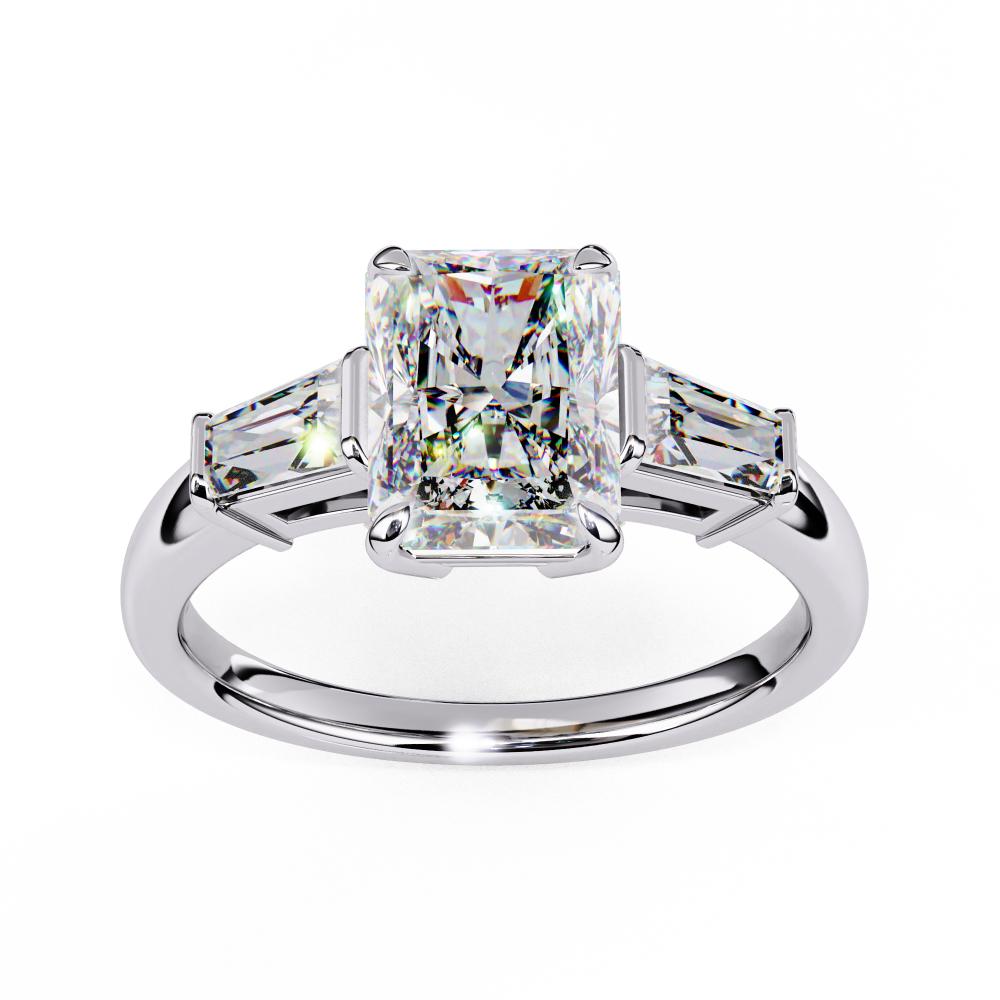 The Amira Radiant with Baguette Three Stone Engagement Ring