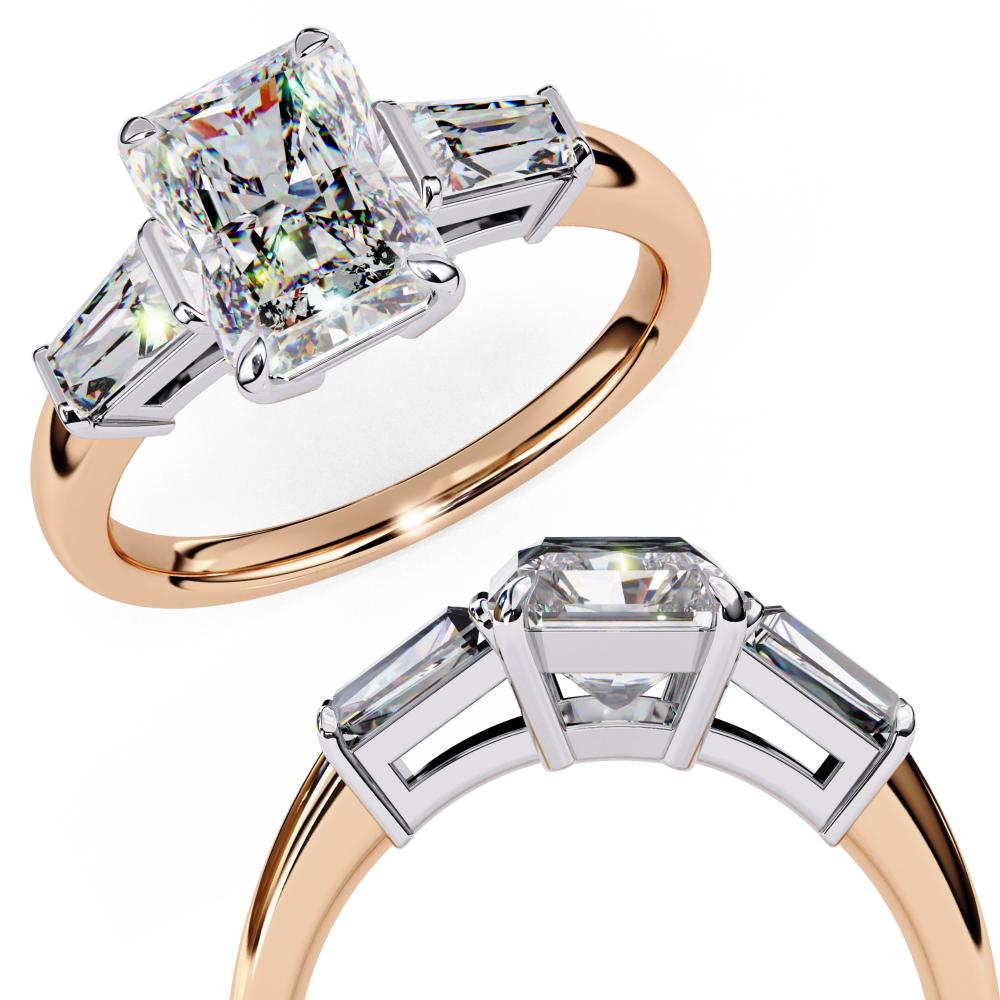 The Amira Radiant with Baguette Three Stone Engagement Ring