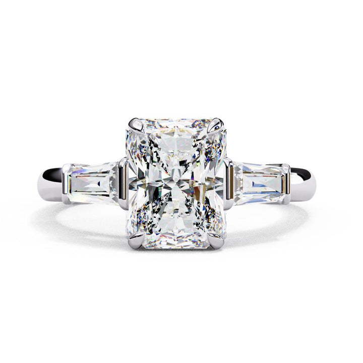 The Amira Radiant with Baguette Three Stone Engagement Ring