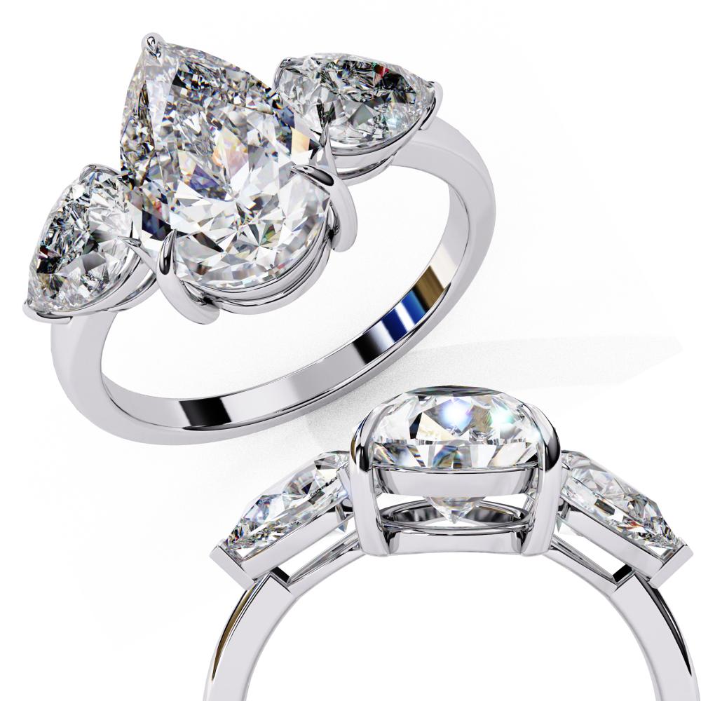 The Amira Pear Three Stone Engagement Ring