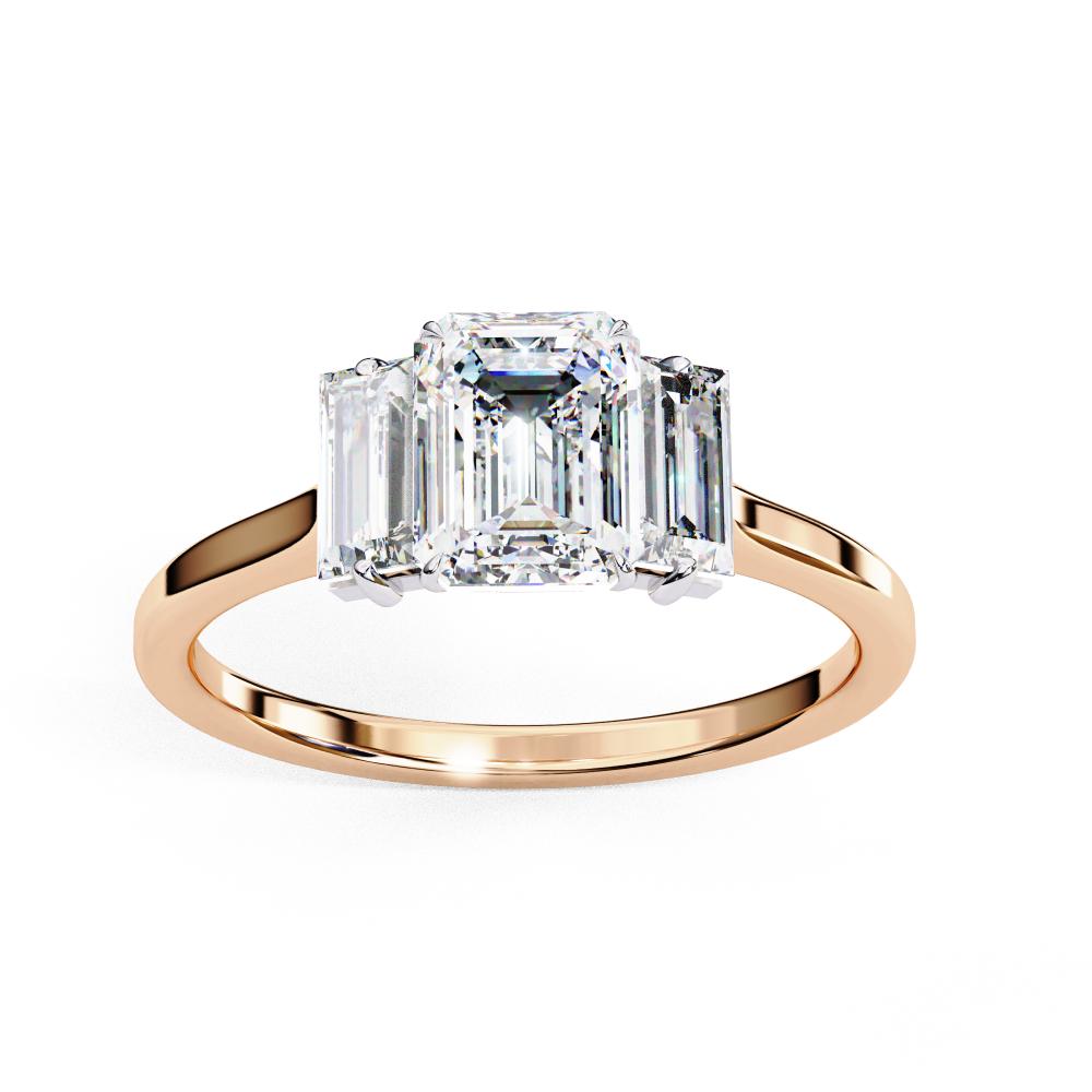 The Aillery Emerald with Baguette Three Stone Engagement Ring