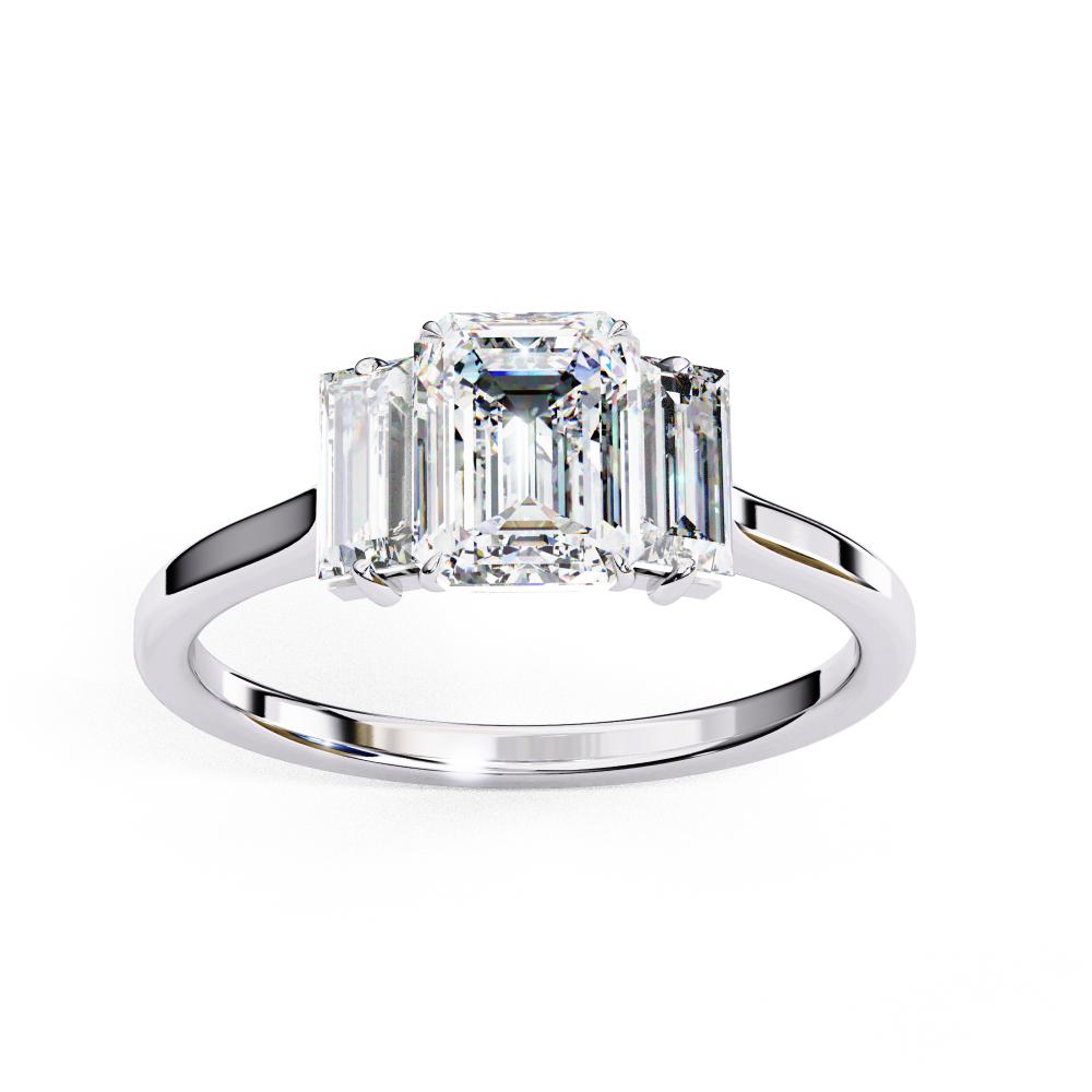 The Aillery Emerald with Baguette Three Stone Engagement Ring