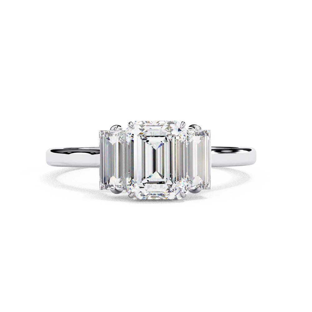 The Aillery Emerald with Baguette Three Stone Engagement Ring