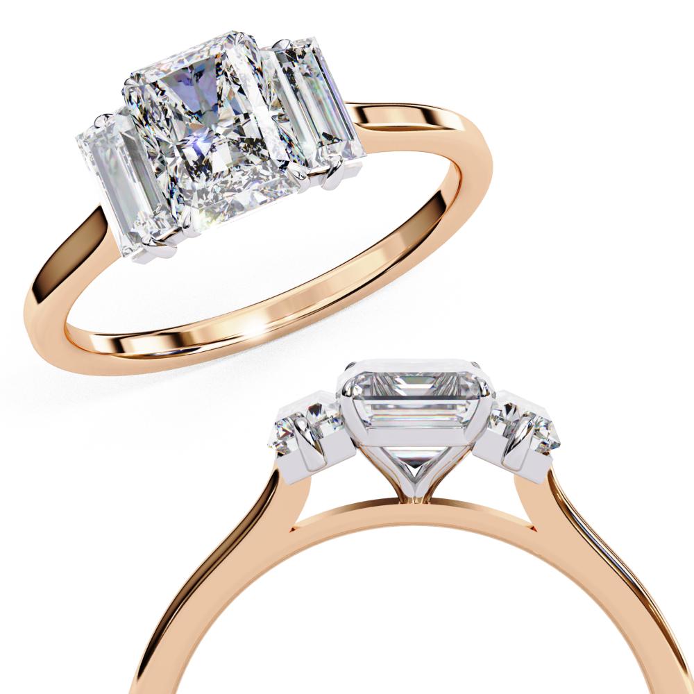 The Aillery Radiant with Baguette Three Stone Engagement Ring