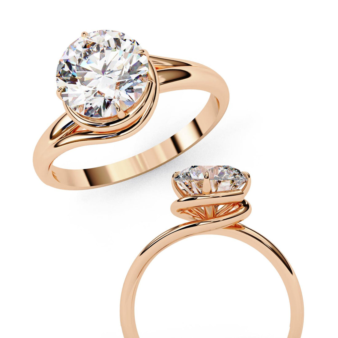 The Carly Round Solitaire Wave Style Engagement Ring