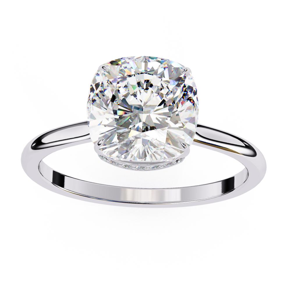 The Mindy Cushion Petite Pave Set Hidden Halo Engagement Ring