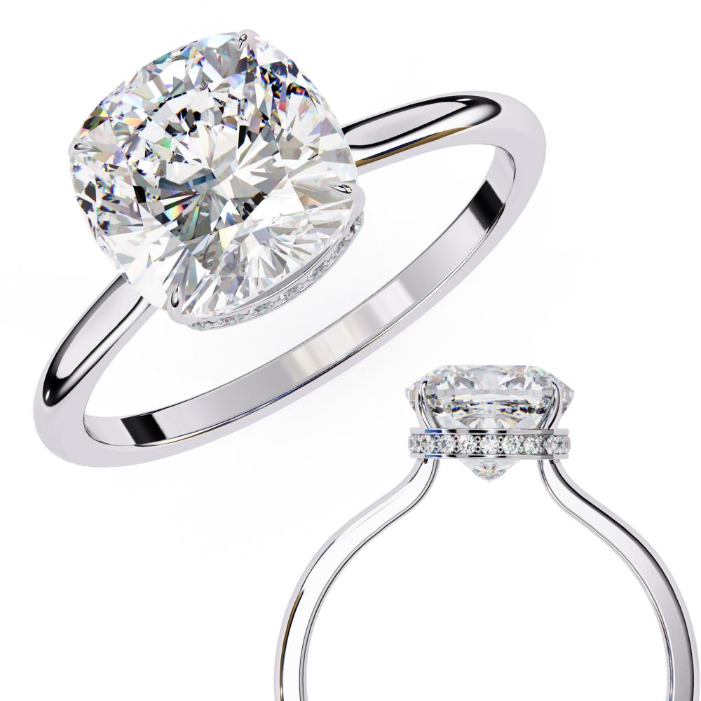 The Mindy Cushion Petite Pave Set Hidden Halo Engagement Ring