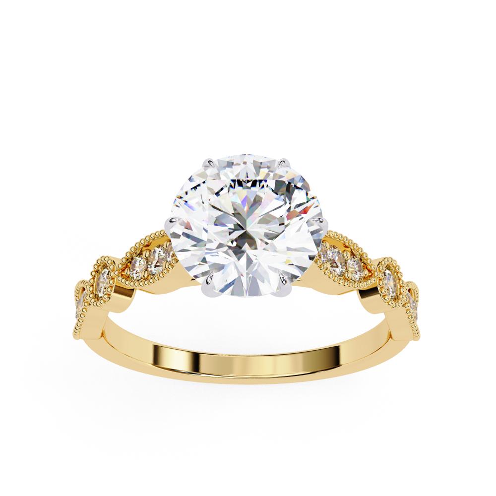 The Elizabeth Round Cathedral with Milgrain Band Engagement Ring