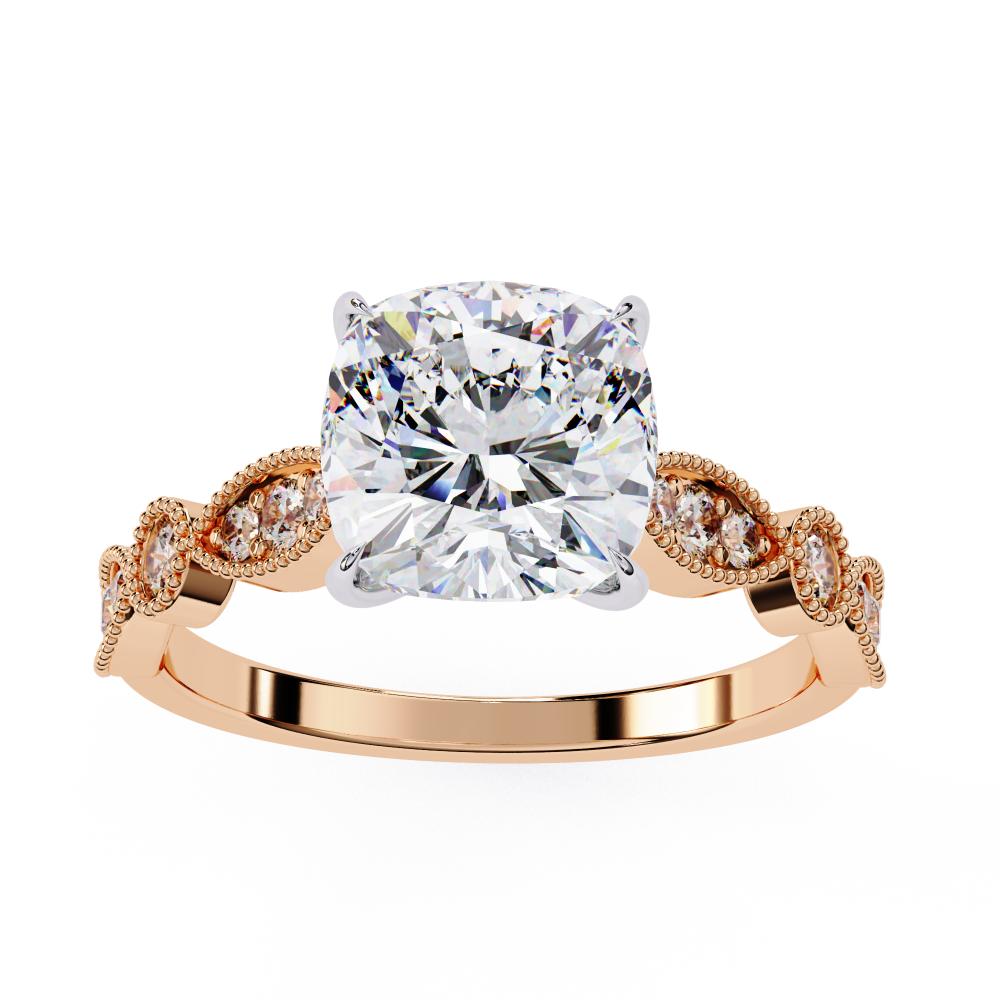 The Elizabeth Cushion Cathedral with Milgrain Band Engagement Ring