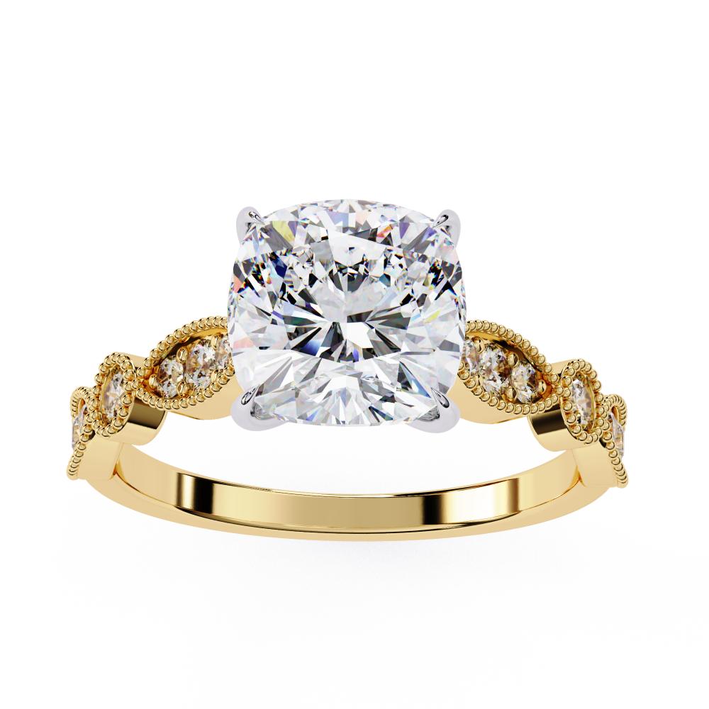 The Elizabeth Cushion Cathedral with Milgrain Band Engagement Ring