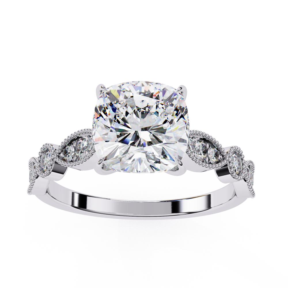 The Elizabeth Cushion Cathedral with Milgrain Band Engagement Ring