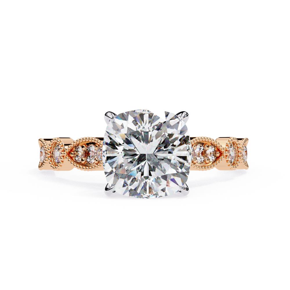 The Elizabeth Cushion Cathedral with Milgrain Band Engagement Ring