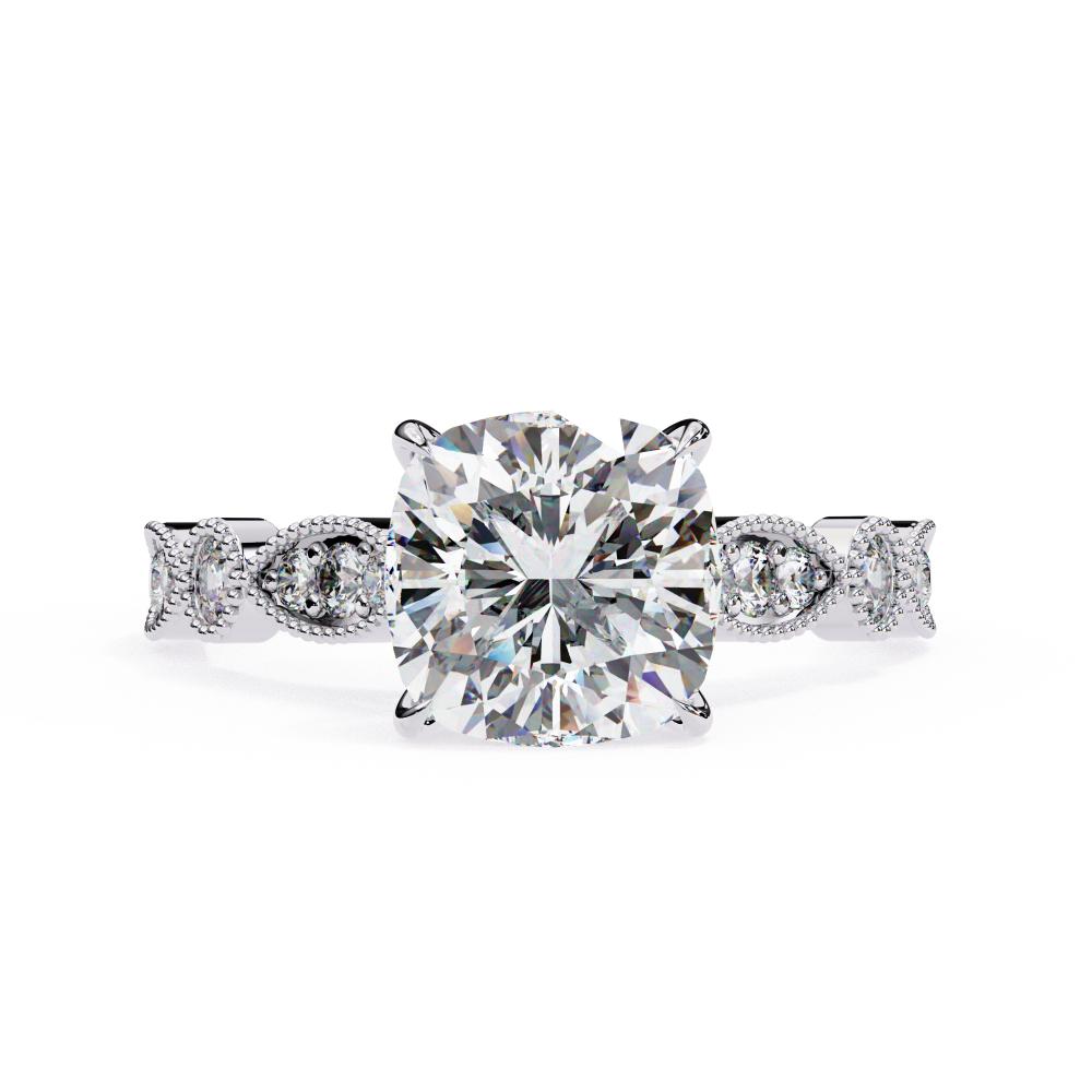 The Elizabeth Cushion Cathedral with Milgrain Band Engagement Ring