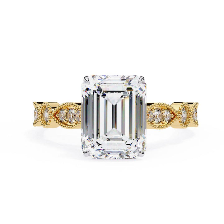 The Elizabeth Emerald Cathedral with Milgrain Band Engagement Ring
