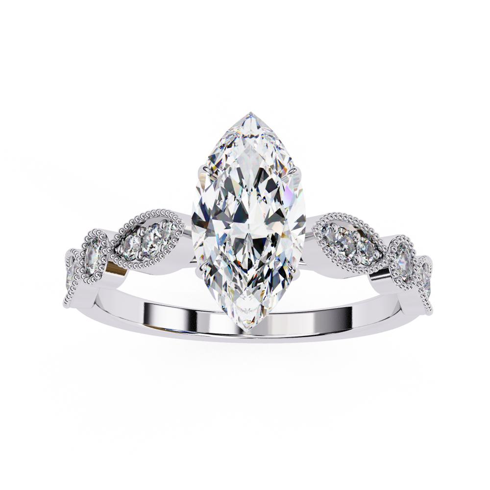 The Elizabeth Marquise Cathedral With Milgrain Band Engagement Ring