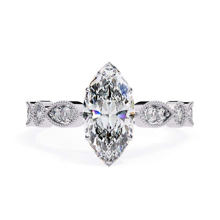 The Elizabeth Marquise Cathedral With Milgrain Band Engagement Ring