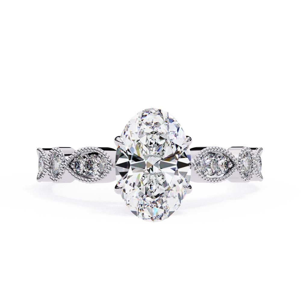 The Elizabeth Oval Cathedral with Milgrain Band Engagement Ring