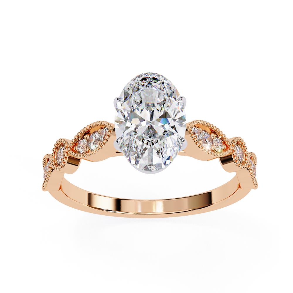 The Elizabeth Oval Cathedral with Milgrain Band Engagement Ring