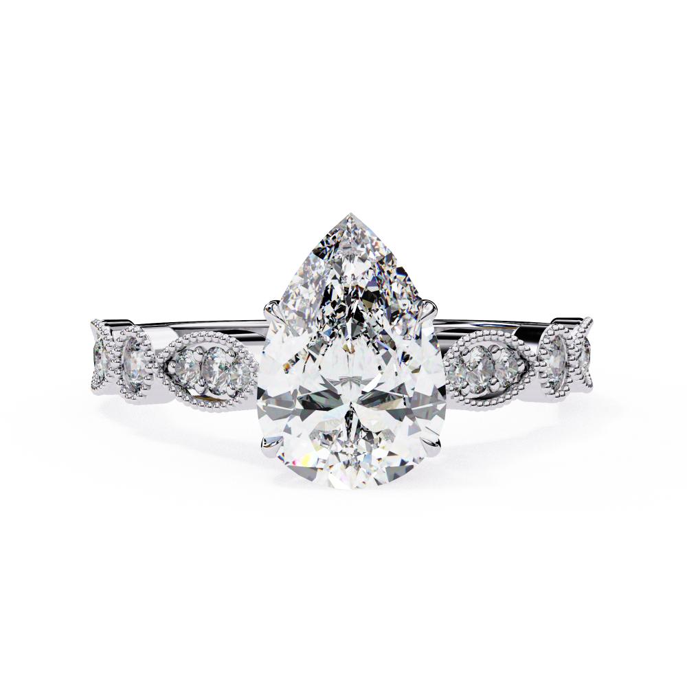 The Elizabeth Pear Cathedral with Milgrain Band Engagement Ring