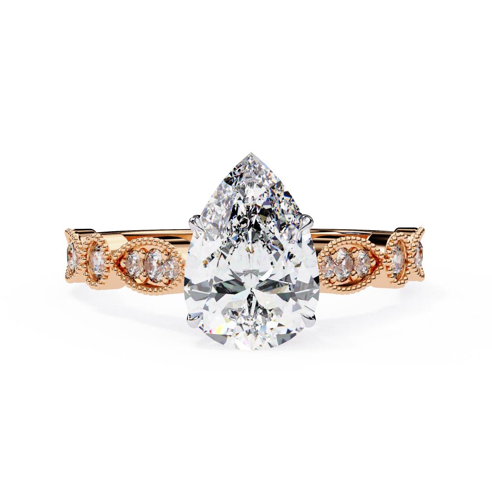 The Elizabeth Pear Cathedral with Milgrain Band Engagement Ring